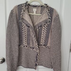Chico's Black and Cream Patterned Sweater